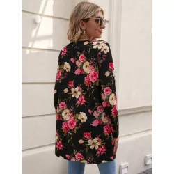 SHEIN LUNE Abrigo con estampado floral con parte delantera abierta