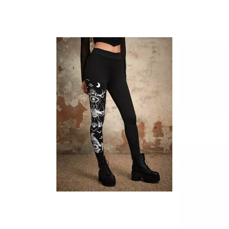 Goth Leggings de cráneo & ojo con estampado