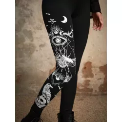 Goth Leggings de cráneo & ojo con estampado