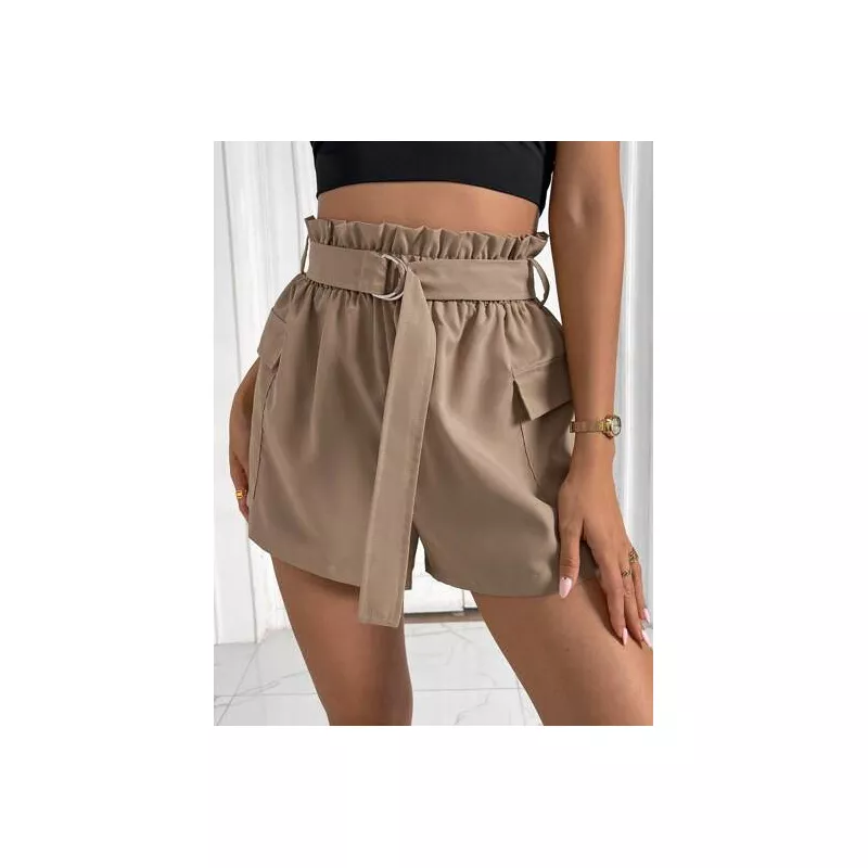 SHEIN Essnce Shorts de cintura con volante con bolsillo con solapa con cinturón cargo