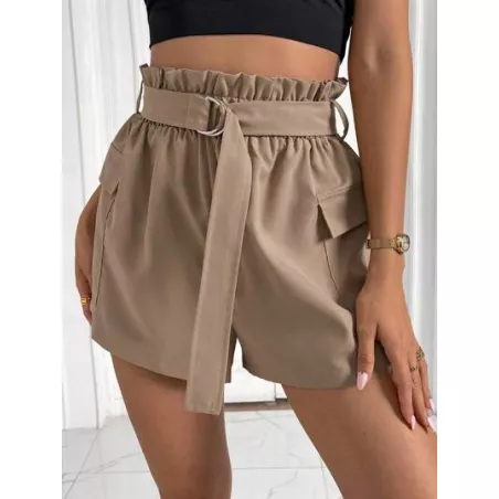 SHEIN Essnce Shorts de cintura con volante con bolsillo con solapa con cinturón cargo