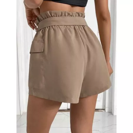 SHEIN Essnce Shorts de cintura con volante con bolsillo con solapa con cinturón cargo