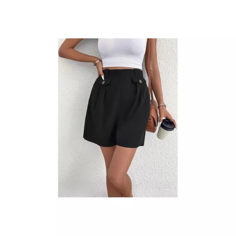 SHEIN LUNE Pantalones Cortos de Mujer Botón Pliegues Liso Casual