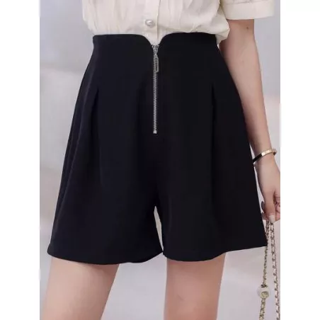 Shorts de pierna ancha unicolor cremallera
