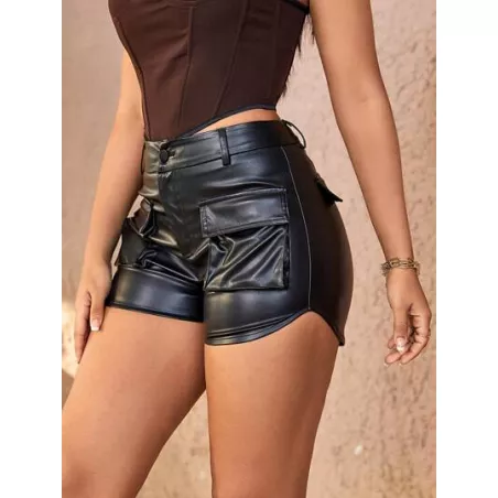 Shorts con bolsillo con solapa cuero PU