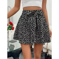 SHEIN VCAY Skort con estampado floral pierna amplia