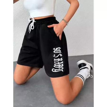 Shorts con estampado de letra de cintura con cordón