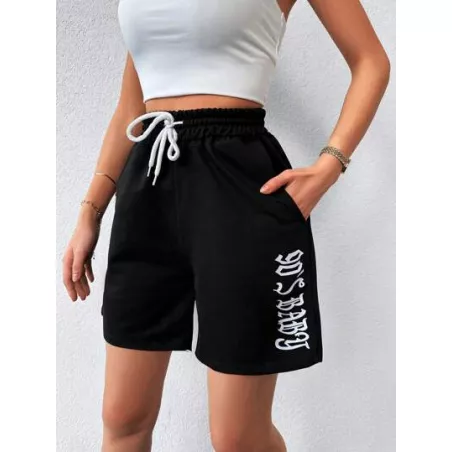 Shorts con estampado de letra de cintura con cordón