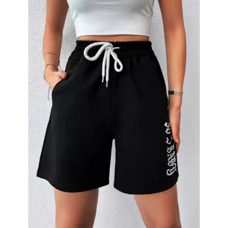 Shorts con estampado de letra de cintura con cordón