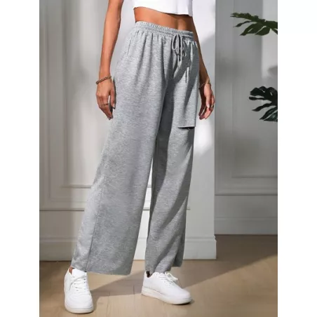 SHEIN EZwear Pantalones de pierna ancha de cintura con cordón desgarro