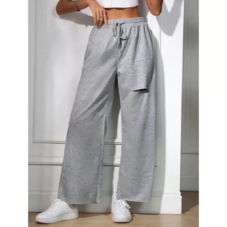 SHEIN EZwear Pantalones de pierna ancha de cintura con cordón desgarro