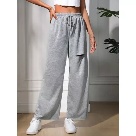 SHEIN EZwear Pantalones de pierna ancha de cintura con cordón desgarro