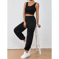 SHEIN EZwear Pantalones de Deporte para Mujer Fruncido Liso