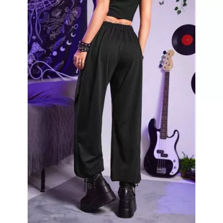 Grunge Punk Pantalones deportivos con estampado de cráneo con cordón