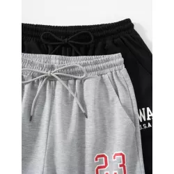 SHEIN EZwear 2 piezas Pantalones deportivos con estampado de letra de cintura con cordón