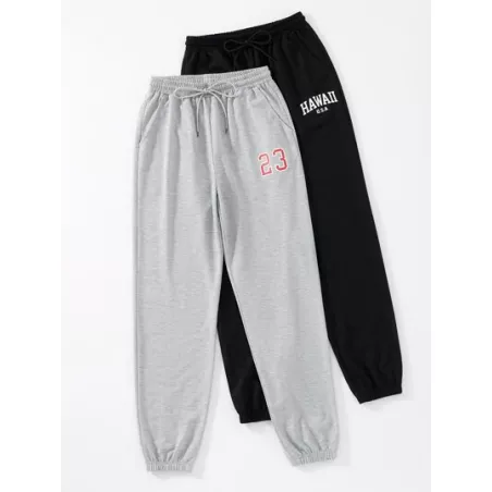 SHEIN EZwear 2 piezas Pantalones deportivos con estampado de letra de cintura con cordón