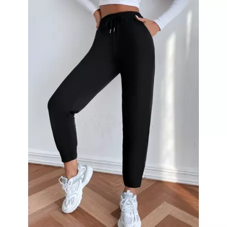 EZwear Pantalones deportivos unicolor de cintura con cordón