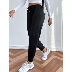 EZwear Pantalones deportivos unicolor de cintura con cordón