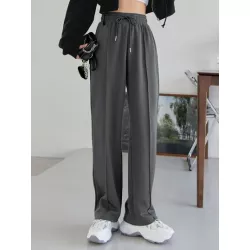 Pantalones deportivos con costura con diseño de cintura con cordón con bolsillos oblicuos