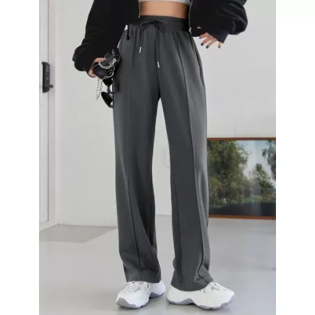 Pantalones deportivos con costura con diseño de cintura con cordón con bolsillos oblicuos