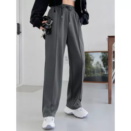 Pantalones deportivos con costura con diseño de cintura con cordón con bolsillos oblicuos