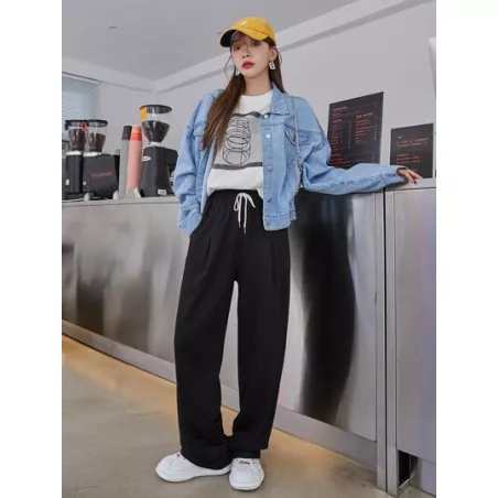 Pantalones deportivos con bolsillo oblicuo de cintura con cordón
