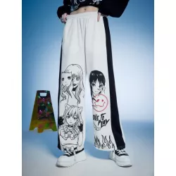 Anime Pantalones deportivos con estampado de figura de color combinado