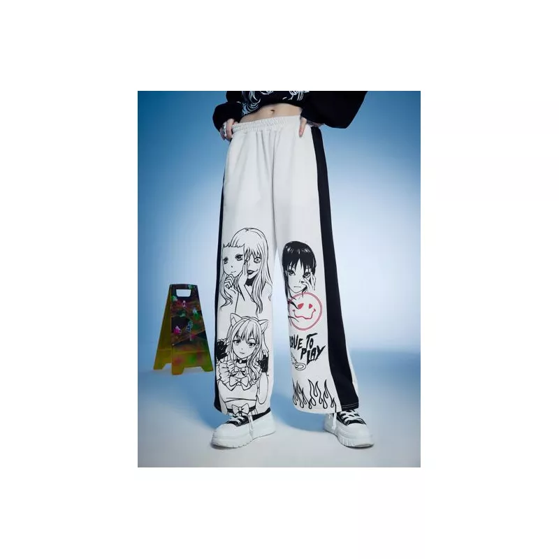 Anime Pantalones deportivos con estampado de figura de color combinado