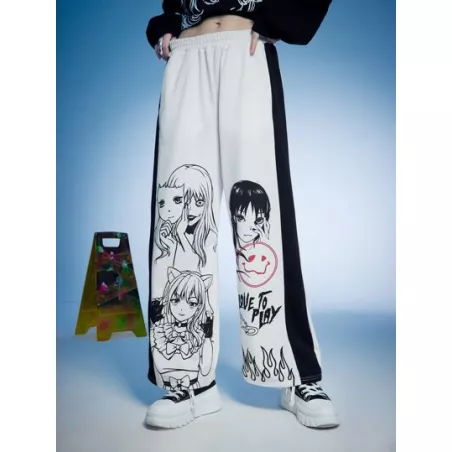 Anime Pantalones deportivos con estampado de figura de color combinado