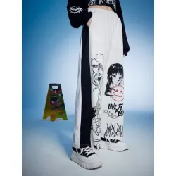 Anime Pantalones deportivos con estampado de figura de color combinado