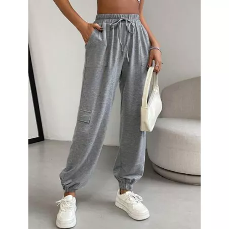 SHEIN Essnce Pantalones deportivos unicolor de cintura con cordón con bolsillo lateral con solapa