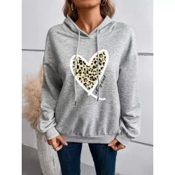 Sudaderas de Mujer Cordón Corazón Estampado de Leopardo Casual