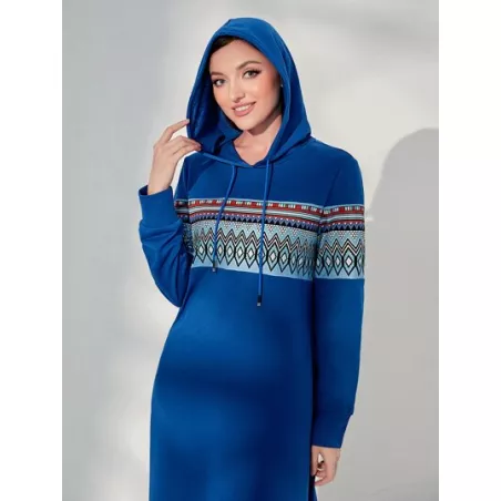 Vestido sudadera con capucha con estampado geométrico