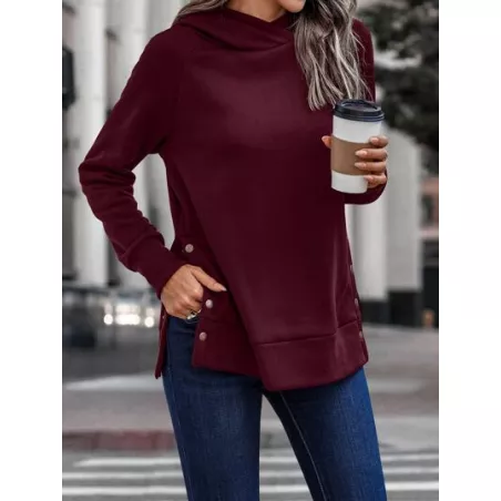 SHEIN LUNE Capucha unicolor bajo con abertura con diseño de botón