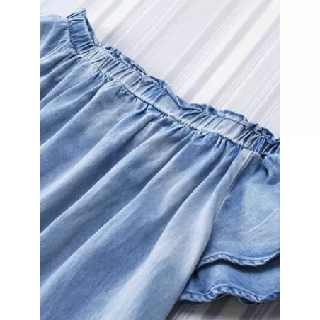 Vestidos mezclilla de mujer Volante fruncido Volante Capas relajadas Liso Casual