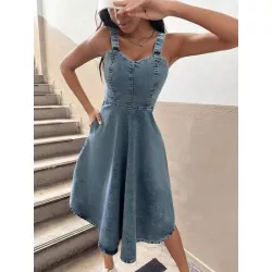 Vestidos mezclilla de mujer Cremallera Liso Casual