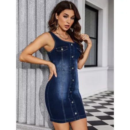 SHEIN LUNE Vestido mezclilla ajustado con botón delantero