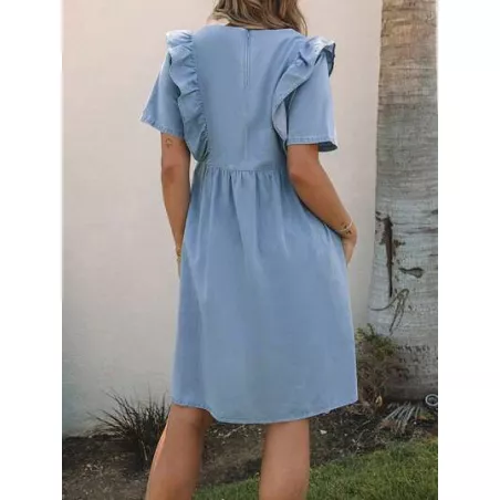 Vestido mezclilla ribete con fruncido smock