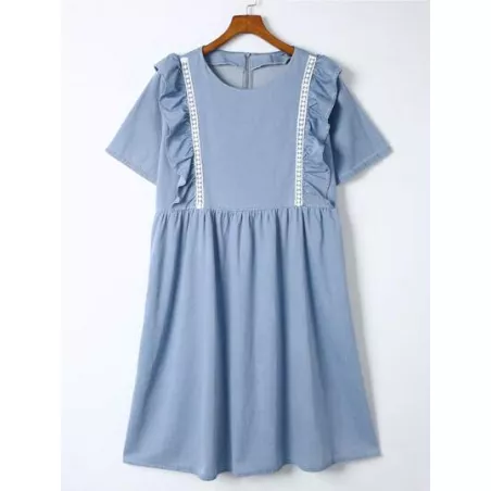 Vestido mezclilla ribete con fruncido smock