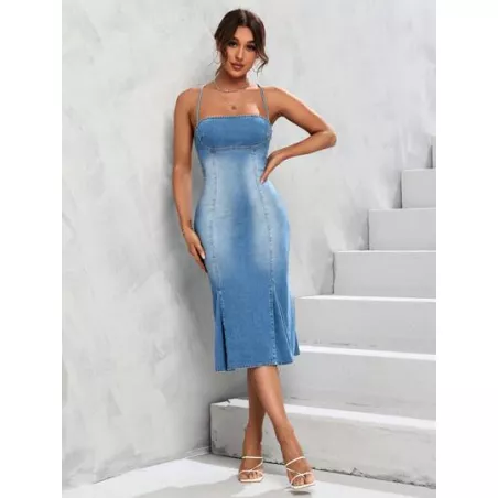 Vestido mezclilla de tirantes bajo sirena