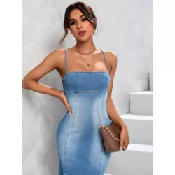 Vestido mezclilla de tirantes bajo sirena