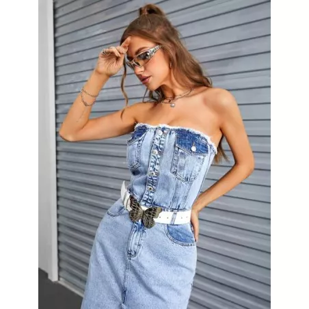 SHEIN ICON Vestido mezclilla tubo con botón delantero de muslo con abertura sin cinturón