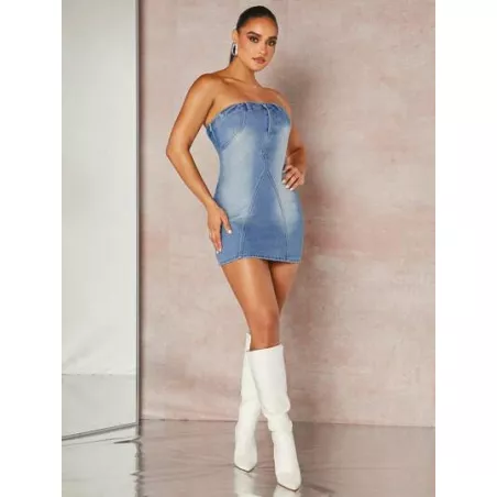 BAE Vestido mezclilla ajustado con lavado tubo