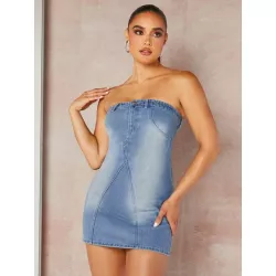 BAE Vestido mezclilla ajustado con lavado tubo