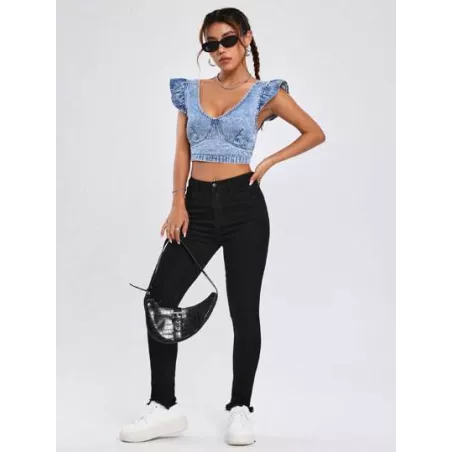 EZwear Top mezclilla crop ribete con fruncido