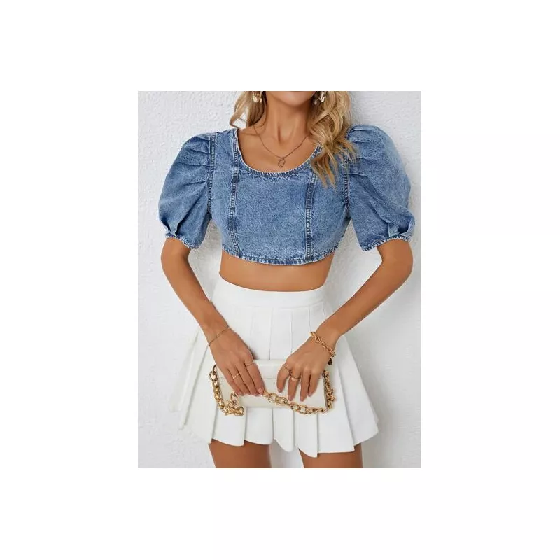 Top mezclilla crop de manga farol