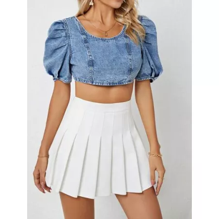 Top mezclilla crop de manga farol