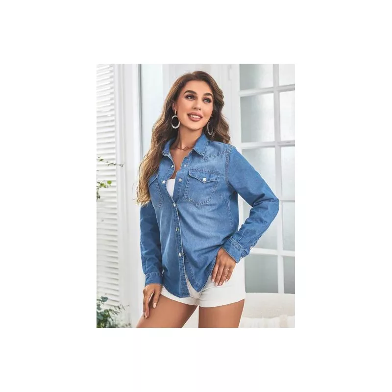 SHEIN LUNE Camisa mezclilla con bolsillo con solapa