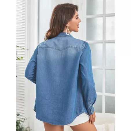 SHEIN LUNE Camisa mezclilla con bolsillo con solapa