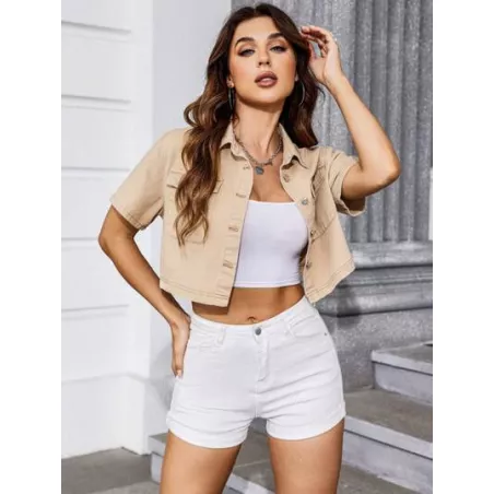 SHEIN LUNE Cazadora mezclilla crop con bolsillo con solapa